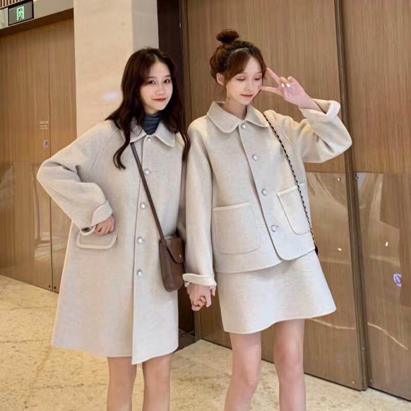 Long woolen cashmere coat women double-sided 2021 popular short woolen coat autumn and winter small fragrant wind