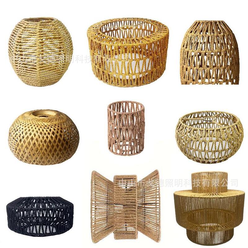 Factory Direct Supply Paper Rope Lampshade Handmade Woven Bamboo Lampshade Bohemian Style Lampshade