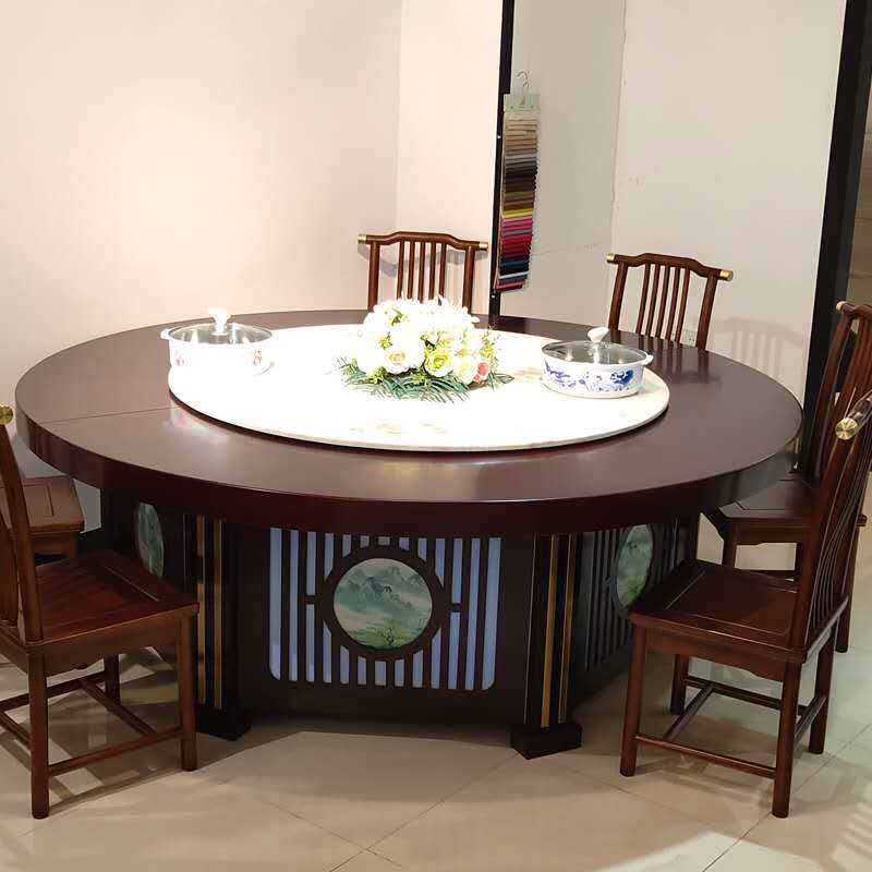 Hotel Electric Dining Table Big Round Table Induction Cooktop Automatic Turntable Rotary Pack Compartment Hot Pot Big Round Table Hotel Round Table And Chairs