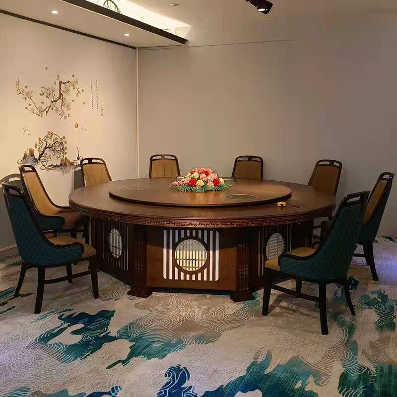 New Chinese Hotel Electric Dining Room Electric Dining Table Large Round Table Marble Hotpot Table Hotel Bag Compartment 14 People 16 Automatic Dining Table