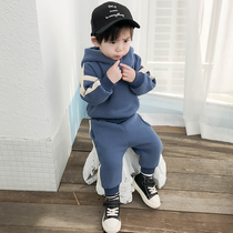 Baby set Boys 1-3 years old 2 winter clothes plus velvet foreign style two-piece baby fashionable clothes children Sports tide clothes
