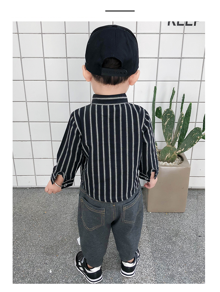 Áo sơ mi nam trẻ em 1-3 tuổi 2 áo sơ mi sọc bé áo dài tay 2019 xuân hè sơ mi cộc tay cho bé