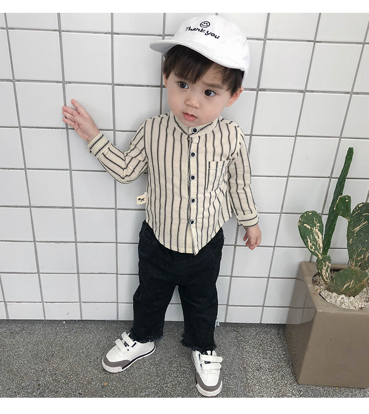 Áo sơ mi nam trẻ em 1-3 tuổi 2 áo sơ mi sọc bé áo dài tay 2019 xuân hè sơ mi cộc tay cho bé