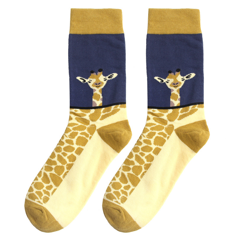ins Cartoon Cotton Mid-Calf Socks for Men and Women, Giraffe Korean Style College Artistic Style Sports Cotton Socks, Long Socks