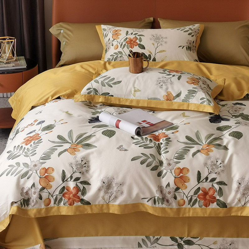 American 60 tribute satin long suede cotton pure cotton linen four pieces of tankyard printed home spun cotton quilts bedding bedding-Taobao