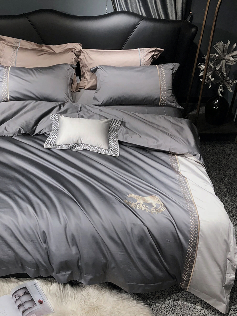 American minimalist light luxurious 100 full cotton four sets high-end embroidery splicing villa-like board room bed with supplies 1 8 m