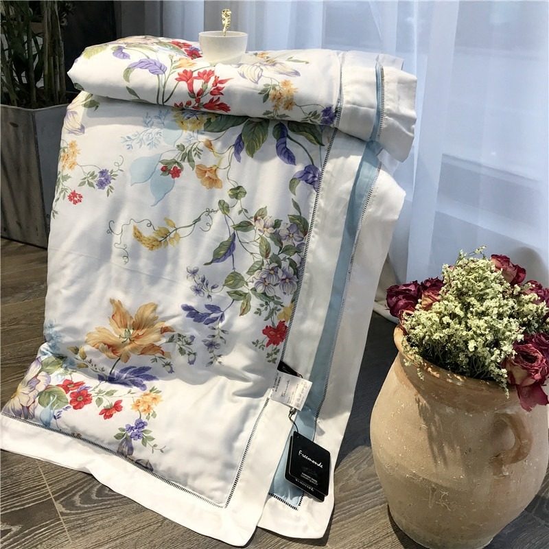 Summer 60 Tencel summer quilt four-piece washable summer air-conditioning summer cool quilt core flower double ice silk thin quilt