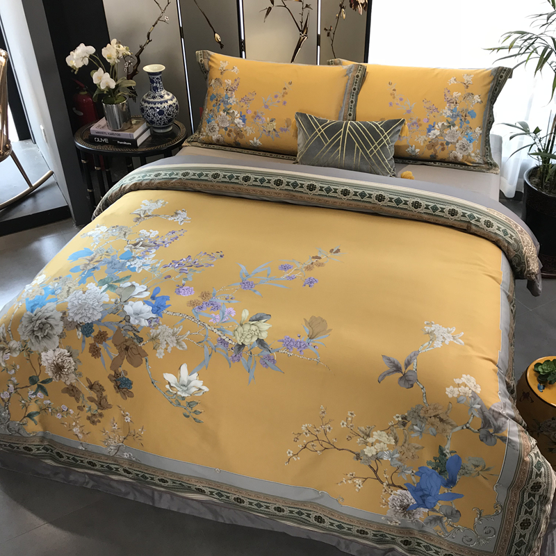 Chinese style of 100 digital printed full cotton four sets of vintage national windy satin pure cotton-like interbed bedding