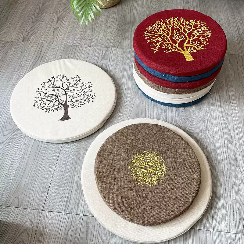 Trung Quốc Mới Đệm Ghế Tròn Chống Trơn Trượt Mây Đệm Ghế Dày Tròn Phân Vịnh Cửa Sổ Đệm Vải Lanh Tất Nam Đệm Xốp