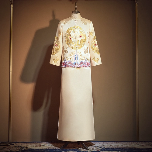 Традиционный свадебный наряд Сюхэ, демисезонное золотое свадебное платье, коллекция 2021, китайский стиль, дракон и феникс