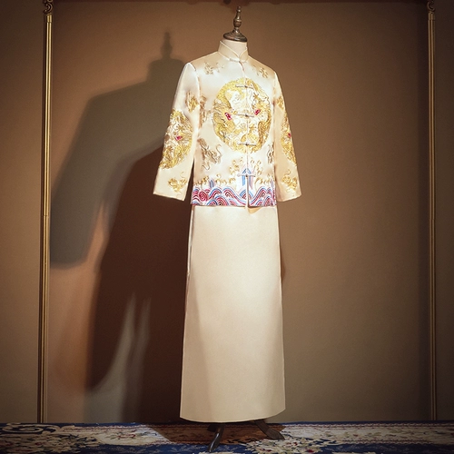 Традиционный свадебный наряд Сюхэ, демисезонное золотое свадебное платье, коллекция 2021, китайский стиль, дракон и феникс