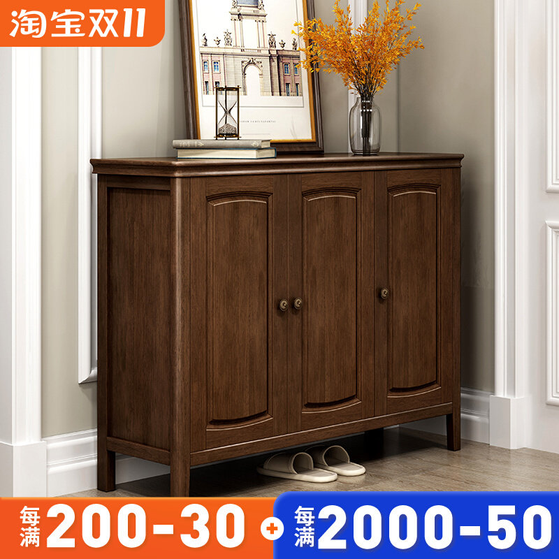 American solid wood shoe cabinet home porch cabinet two or three door storage cabinet modern minimalist large capacity pastoral European furniture
