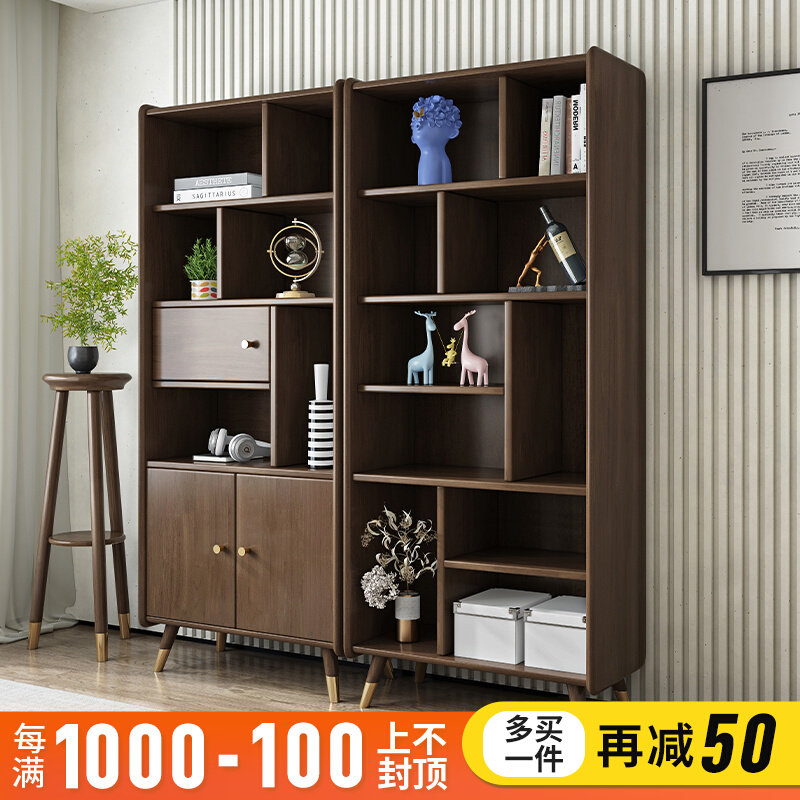 Nordic full solid wood bookcase bookcase Multi-floor landing containing floor shelf modern minimalist small family type living room storage shelf