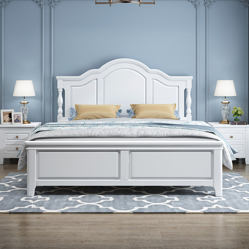 American white solid wood bed main bedroom European-style double bed 1 8 m modern minimalist princess bed 1 5 high box containing bed