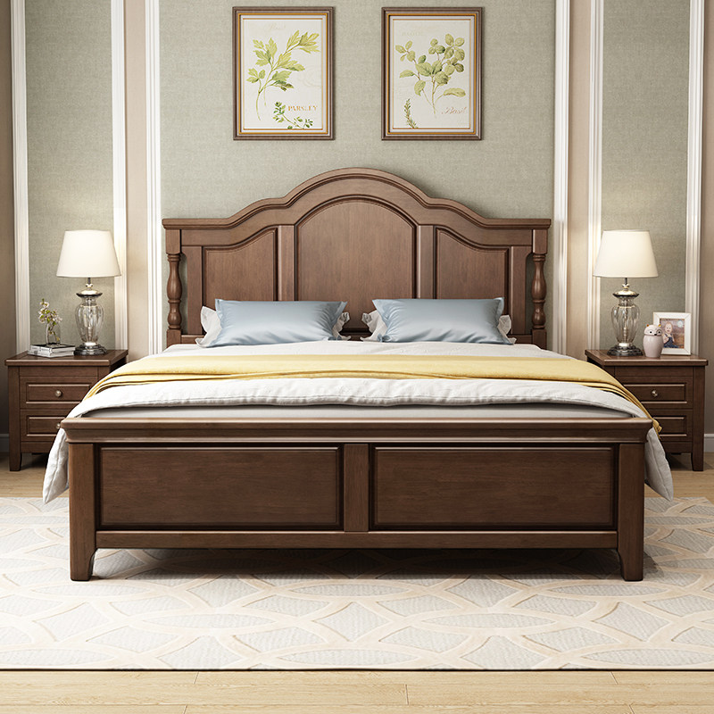 Modern minimalist country American solid wood bed 1 51 8 meters European retro double double bed master bedroom economical furniture