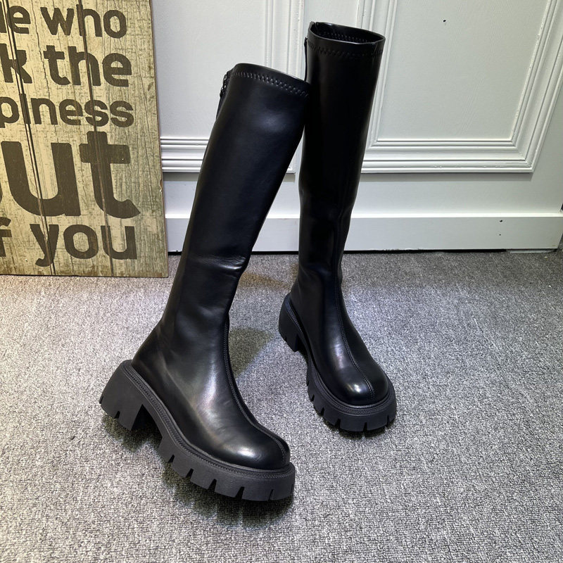 Hong Kong Tide Card Elastic High Cylinder Boots Woman 2023 Autumn Winter New Pine Pastry Thickness Bottoms Rider Boots Fashion slim and long boots-Taobao