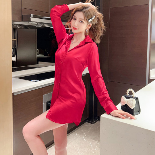 Summer white shirt polo collar dress female design sense small crowd inch skirt night show women's sexy princess clothing