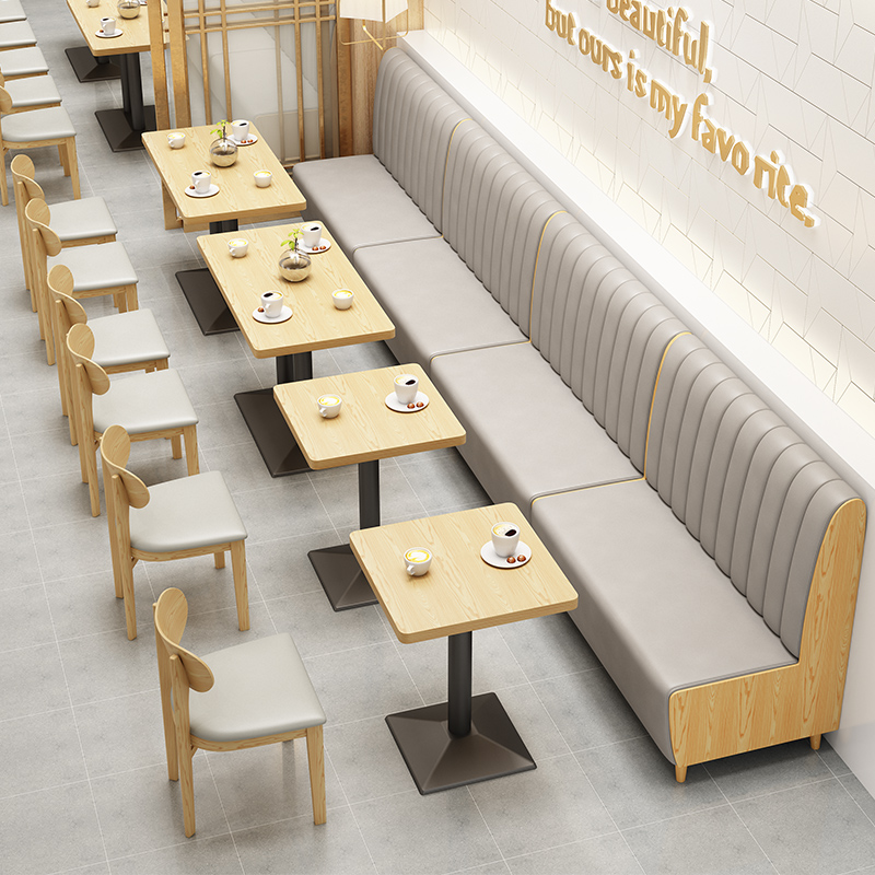 Customized solid wood coffee shop fast food restaurant snack bar restaurant dessert shop milk tea shop card seat sofa table and chair combination