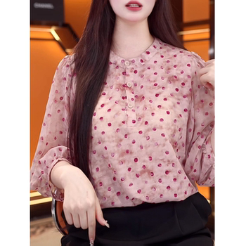 Temperament polka dot printed round neck shirt for women 2026 summer new style loose slimming foreign style three-quarter sleeve thin top