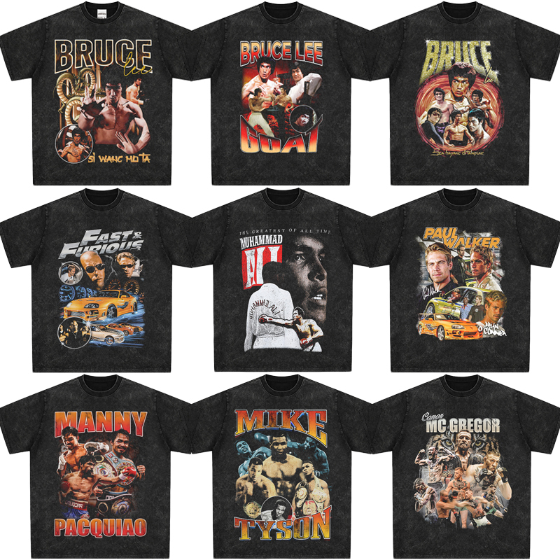 American Retro Bruce Lee T-Shirt Paul Walker Boxing Champion Ali Tyson Pacquiao Mma Conor Mayweather Short Sleeve