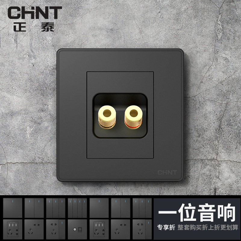 Zhengtai 86 Type Black Dark Grey Dibore Sound Speaker Head Connector Four Sound Socket Socket Panel Concealed 