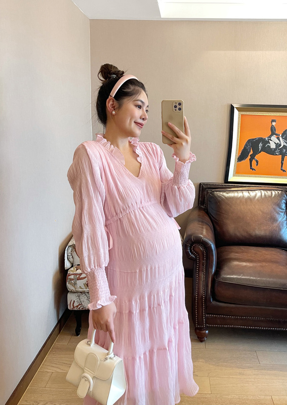 Peipei Peipei Maternity Wear Spring and Autumn Style Pink New Sweet Late Pregnancy Loose High-End Summer Dress