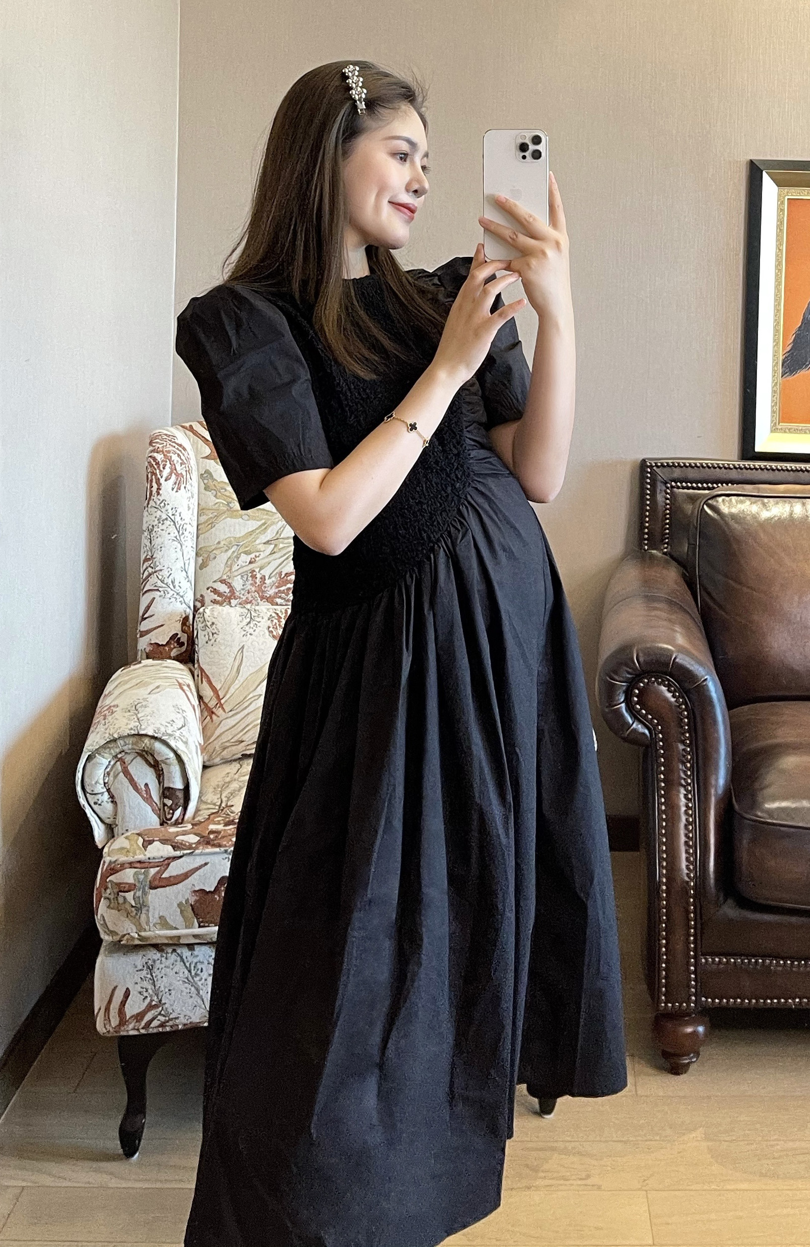 PEIPEI gestational dress Pepe high-set summer high-end splicing gestation Long dress loose without a big code even dress-Taobao