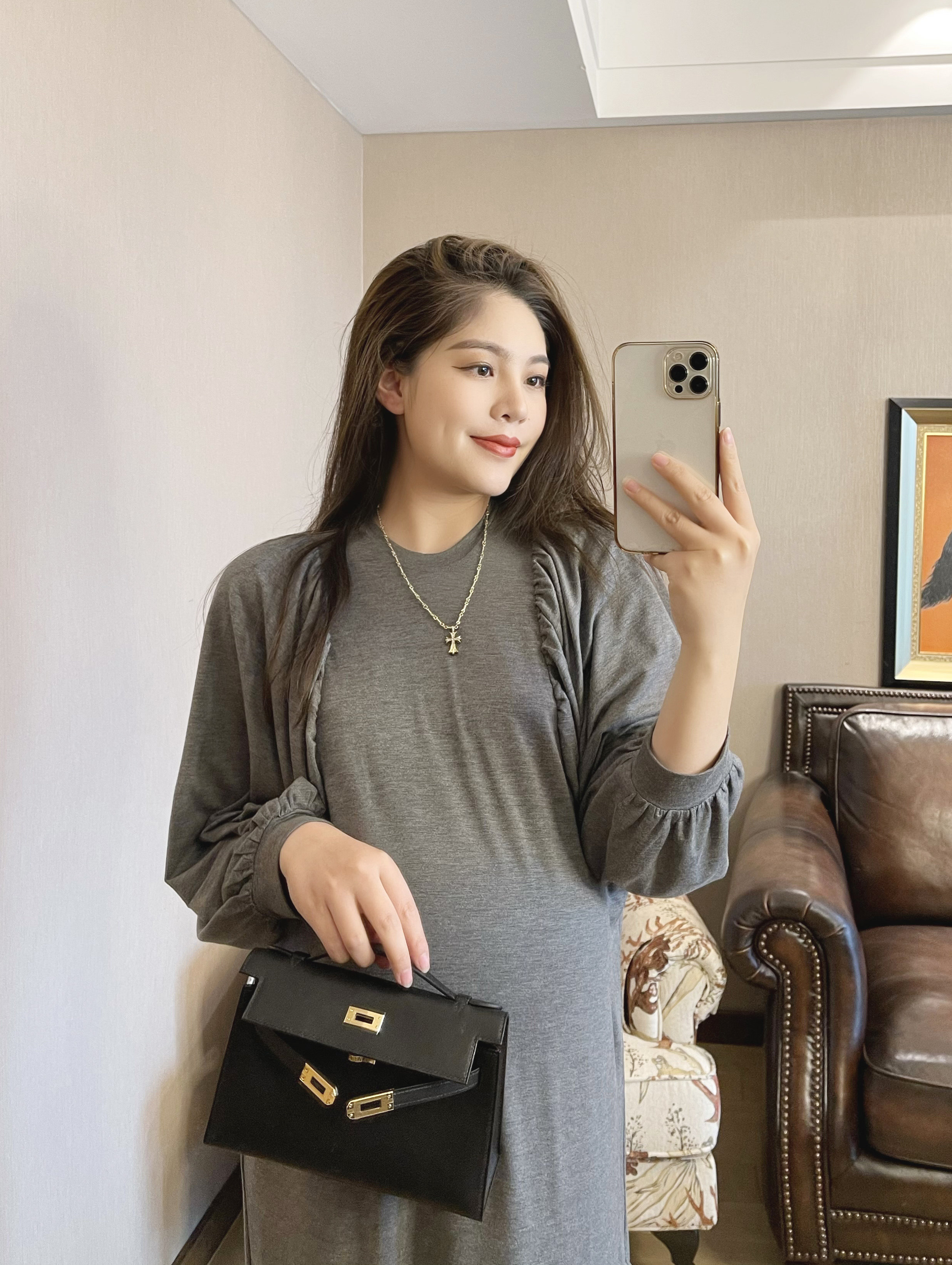 PEIPEI maternity dress 2021 New modal French pregnant women long dress Spring and Autumn Tide mother size women