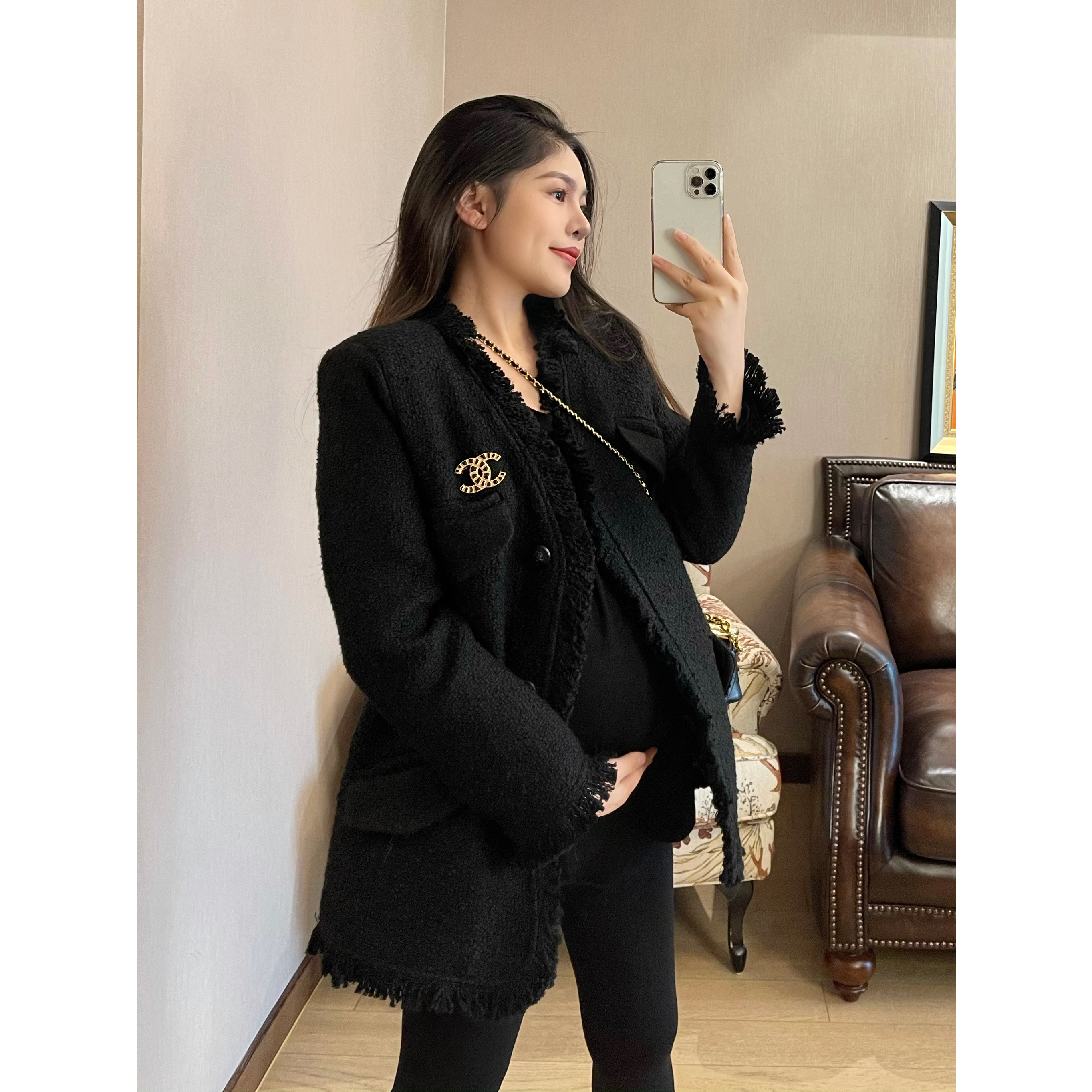 PeiPei Pepe Gauding Pregnant Women in New Term of Short Hair Fall Winter and Thick Little Fragment Costume Women New Year