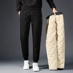 Foreign trade clearance lamb down cotton pants men's winter plus velvet thickened loose large size windproof outerwear warm pants