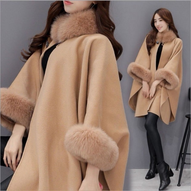 Pregnant Woman Cloak Cape Shawl Jacket Autumn Winter New Products Fox Fur Collar Medium Long version of warm wool How to be a pregnant woman