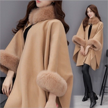Pregnant woman Cape shawl coat autumn and winter New fox fur collar long warm wool woolen woolen coat pregnant woman