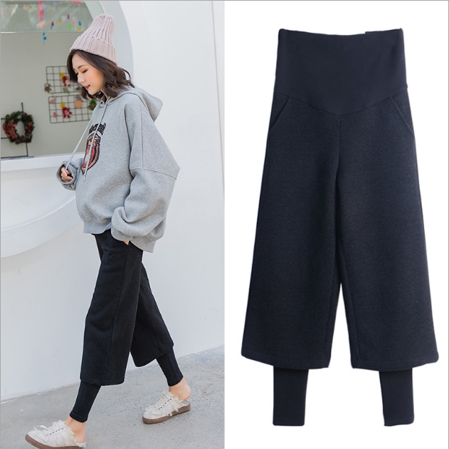 Pregnant Woman Pants Plus Suede Thickened Hair Upland Pants Autumn Winter Dress Suede Pants Fashion Outside Wearing Fake two sets