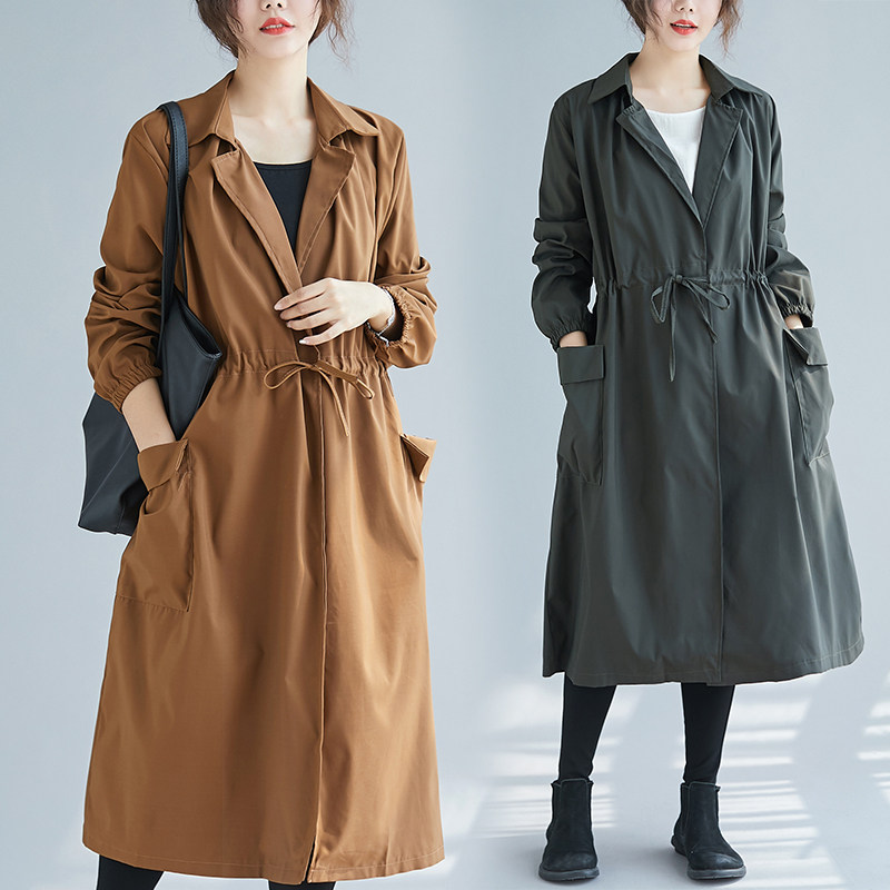 Pregnant women autumn women 2019 new medium-long windbreaker loose large lapel thin coat pop mother pregnant belly coat