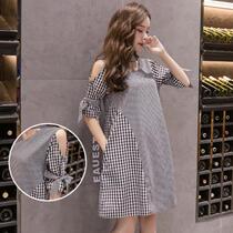 Pregnant womens summer dress Net Red fashion loose top long maternity dress childrens pregnant belly lattice dress tide