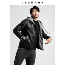 LEZORA treasure leather clothing export grade lambskin detachable hoodie collar fake two pilot leather clothing