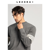 LEZORA main yarn full wool simple striped jacquard round neck sweater men