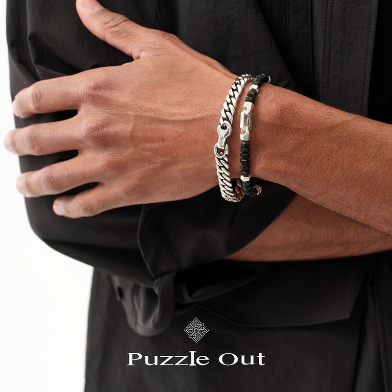Puzzleout Italian Vintage Distressed Hand-Polished Sterling Silver Curbchain Cuban Bracelet for Men and Women