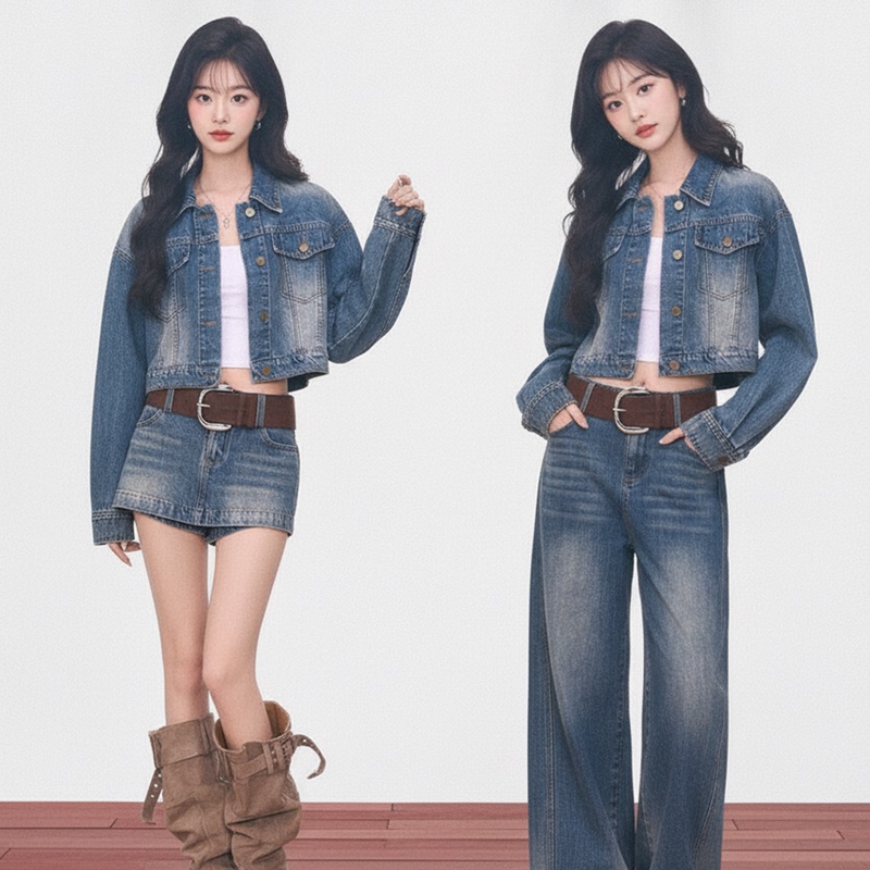 【8.3 New Product】Westayhone Short Denim Jacket Women's Skirt Pants Petite Cool and Stylish Denim Set 【8.3 New Product】Westayhone Short Denim Jacket Women's Skirt Pants Petite Cool and Stylish Denim Set
