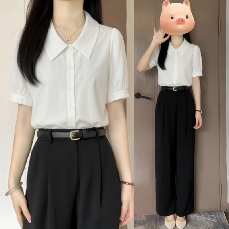 Chiffon Professional White Shirt for Female College Students, Interview and Commuting Outfit, Suit Pants Set, Elegant and Professional Formal Wear Chiffon Professional White Shirt for Female College Students, Interview and Commuting Outfit, Suit Pants Set, Elegant and Professional Formal Wear