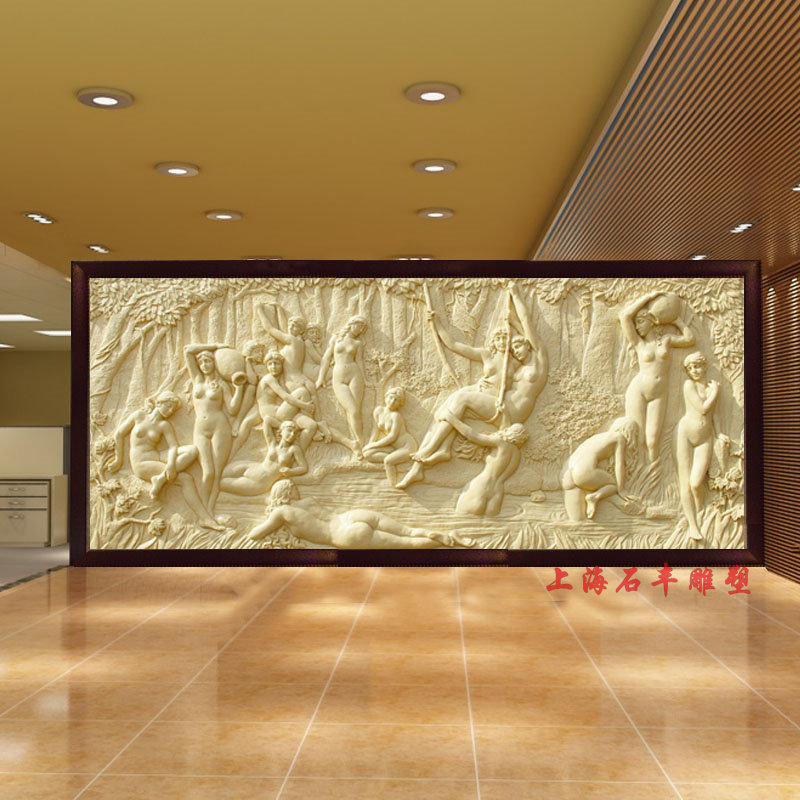 Shanghai Shifeng Sandstone Sculpture Eu Style Women Mural Background Wall Bathroom Relief Bath figure Art Deco
