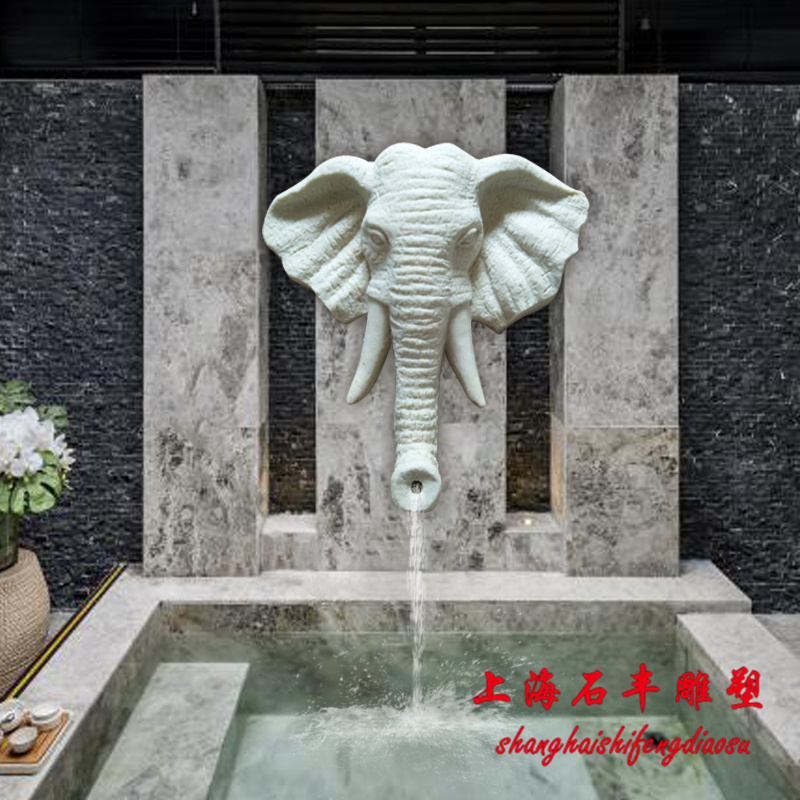 Shanghai Shifeng sandstone elephant water spray art relief garden landscape sculpture hotel villa fountain wall hanging ornaments