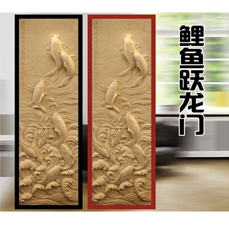 Sandstone reliefs TV background wall Xuanguan mural sculpture indoor outer solid sandstone engraved carp leaping gantry painting