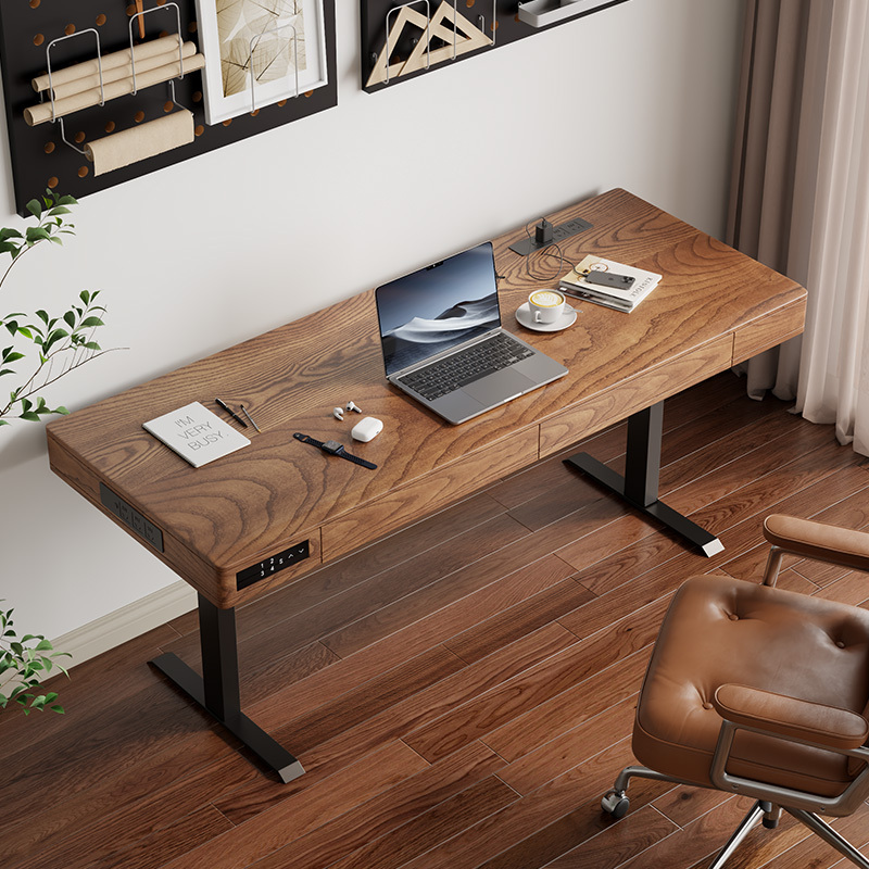 Solid Wood Computer Desk, Dual-Purpose Electric Lift Desk, Living Room and Bedroom with Drawers, Music Production and Arrangement Desk, Workbench