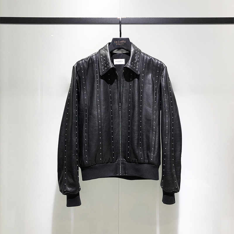 LA CALIFFA French style yuppie HEDI Show US headlayer cow leather TEDDY rivet jacket leather clothing