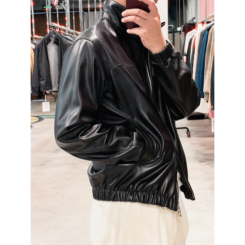 42000Lp Version of the Italian Old Money Style Lambskin Lambskin Bomber Jacket with Stand Collar