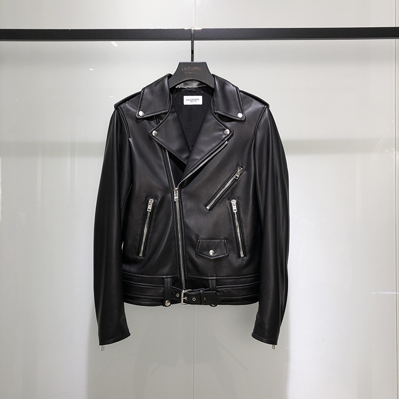 Yunni is different C01 Three-dimensional tailoring Delicate and soft lambskin Slim short motorcycle jacket for men