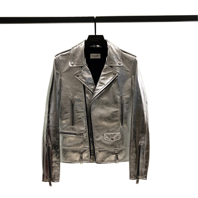 Cloud mud with different SLP wind metal silver texture sheep leather L01 classic locomotive leather jacket men