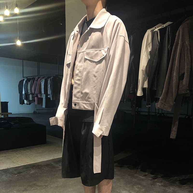 LA CALIFFA American FOG High Street Wind OS Loose Version Grey White Overturned Cow Leather Denim Jacket