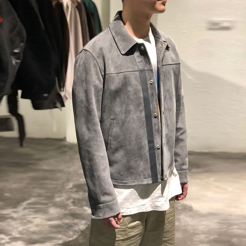 LA CALIFFA CR-X 3D Cut Haze Grey Velvet Suede Sheepskin Shirt Leather Jacket